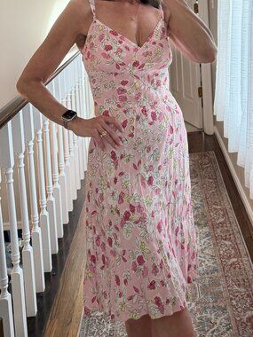 Ann Taylor Loft Pink Floral Dress Size 0 Feminine Cottagecore Spring Garden Part